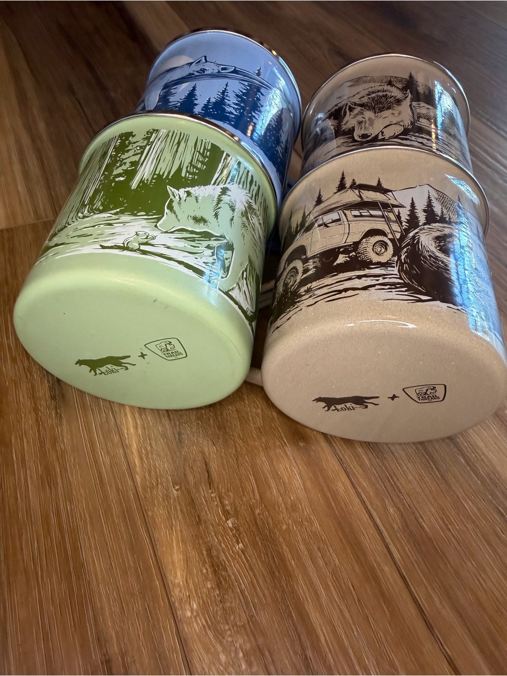 Outdoor Wildlife Enamel Camping Mugs - Set of 4 (Blue, Tan, Green) - Picture 2 of 10